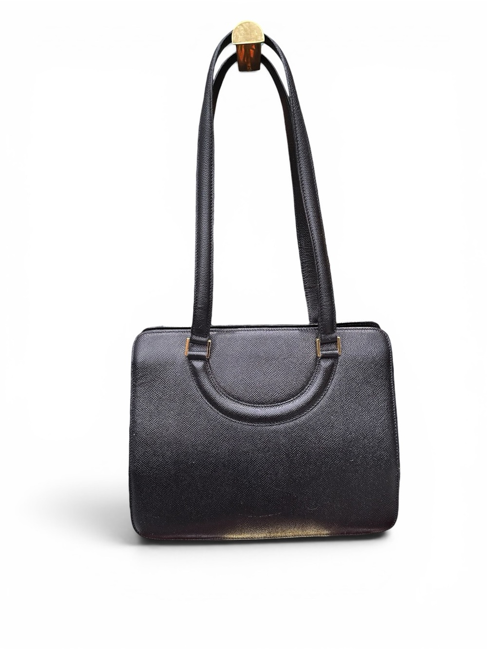Vintage Bally Black Leather Structured Satchel Tote Bag Leather Lined
